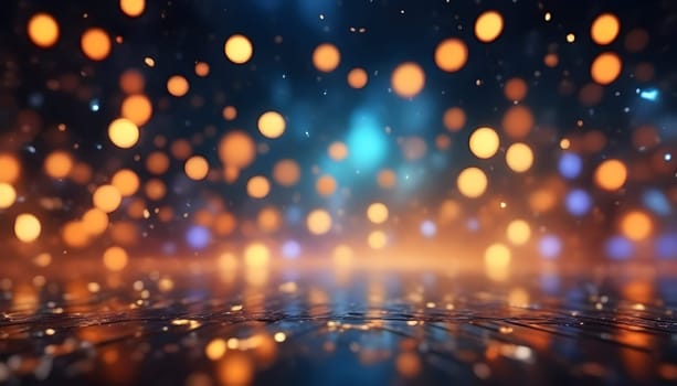 AI generated glitter vintage lights background.In gold, blue and black color. de-focused