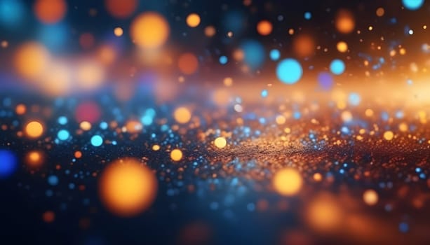 AI generated glitter vintage lights background.In gold, blue and black color. de-focused