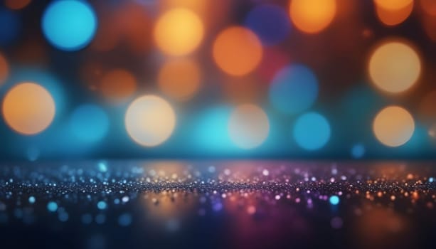 AI generated glitter vintage lights background.In gold, blue and black color. de-focused