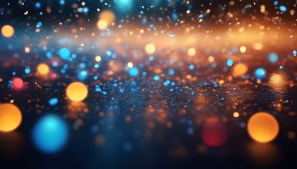 AI generated glitter vintage lights background.In gold, blue and black color. de-focused