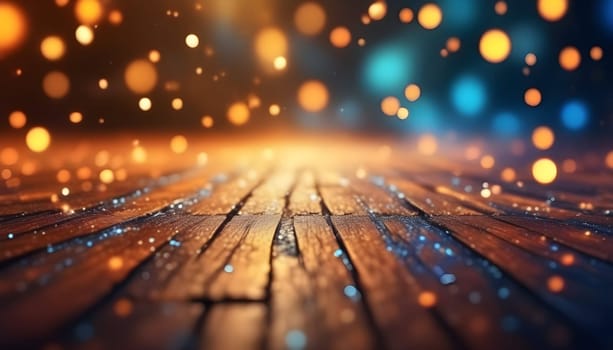 AI generated glitter vintage lights background.In gold, blue and black color. de-focused