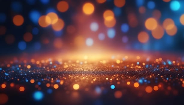 AI generated glitter vintage lights background.In gold, blue and black color. de-focused