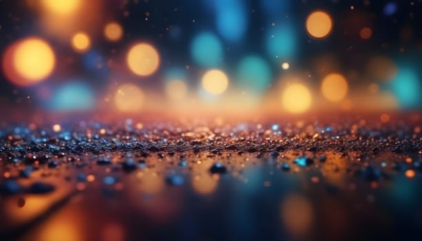 AI generated glitter vintage lights background.In gold, blue and black color. de-focused