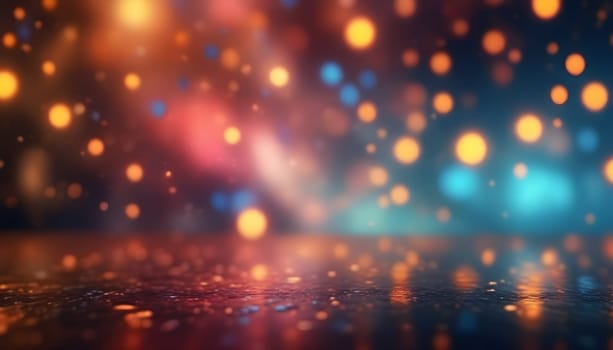 AI generated glitter vintage lights background.In gold, blue and black color. de-focused