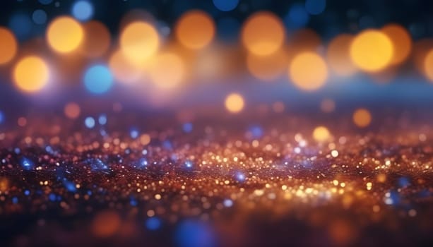 AI generated glitter vintage lights background.In gold, blue and black color. de-focused