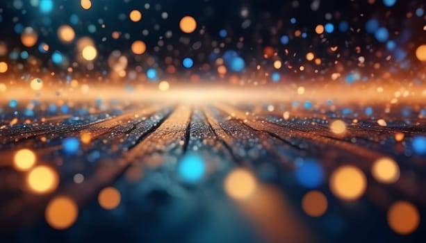 AI generated glitter vintage lights background.In gold, blue and black color. de-focused