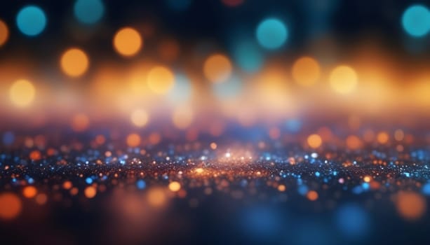 AI generated glitter vintage lights background.In gold, blue and black color. de-focused