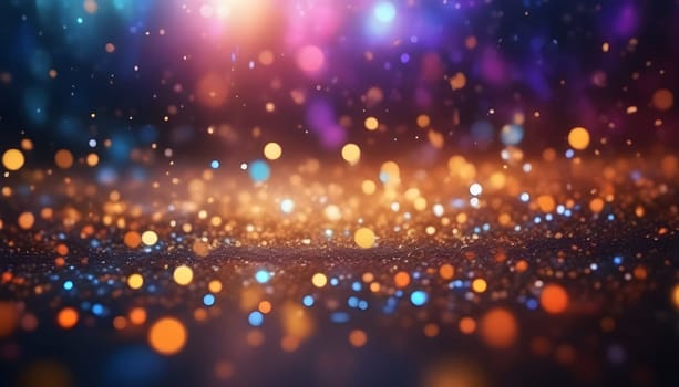 AI generated glitter vintage lights background.In gold, blue and black color. de-focused