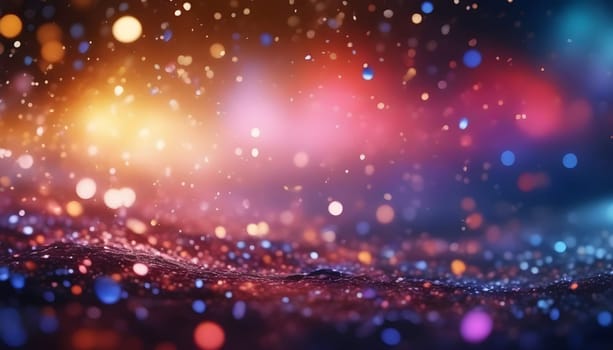 AI generated glitter vintage lights background.In gold, blue and black color. de-focused