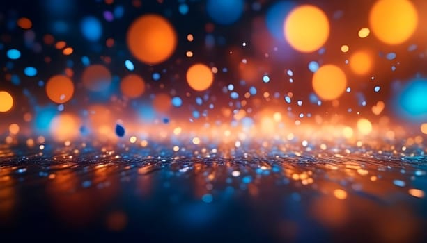 AI generated glitter vintage lights background.In gold, blue and black color. de-focused