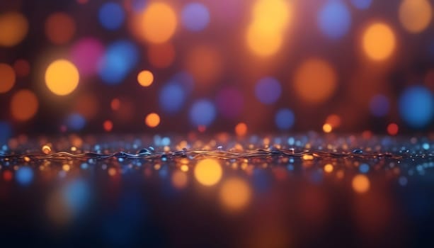 AI generated glitter vintage lights background.In gold, blue and black color. de-focused