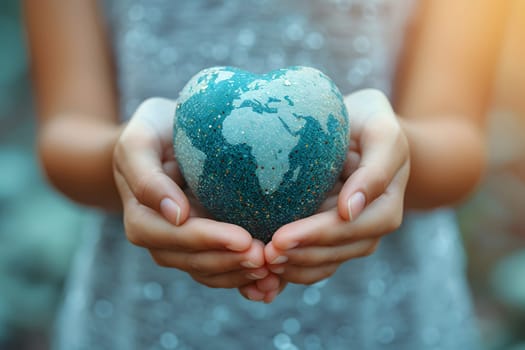 World Health Day Concept, Hand with Earth heart shape, Generative Ai
