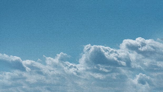 Painted cumulus clouds of gray-blue color on a rough surface