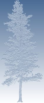 Abstract pale blue background of a single tall tree outline