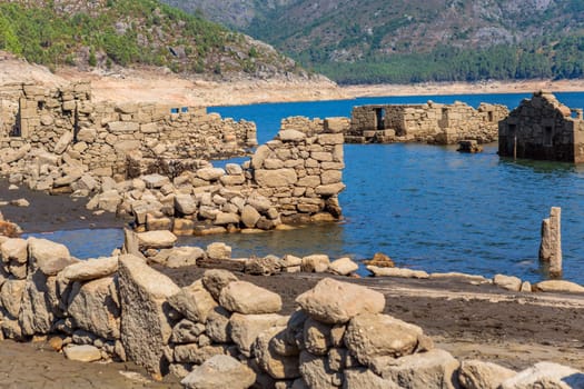 Old ruins of Vilarinho das Furnas, was a village, located in Campo de Geres, Terras de Bouro, on margins of River Homem, in 1972, it was intentionally submerged.