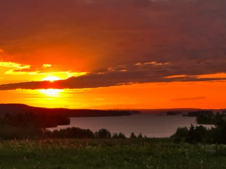 Sunset landscape forest and river Sunset landscape forest and river