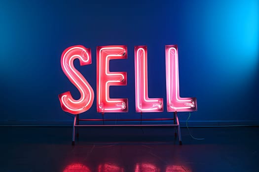 Neon inscription word sell. Neural network generated image. Not based on any actual scene or pattern.