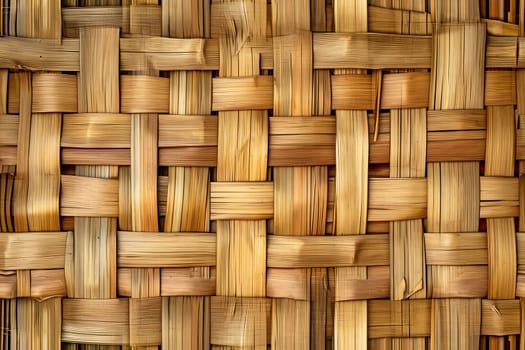 Flat full-frame seamless texture of wicker bamboo wall. Neural network generated image. Not based on any actual scene or pattern.