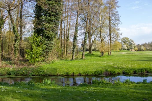 German countryside landscape, Fleuth river in Issum, Lower Rhine Region, Germany