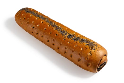 Dive into the rich taste of a German poppy seed baguette, featuring a crispy crust and a soft, flavorful interior, ideal for breakfast or a snack. Product on white.