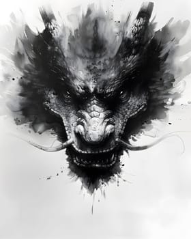 Illustration of Chinese brush painting of a dragon. Black ink lines drawn by master artist. It is a line that has weight, heaviness and lightness in art. Suitable for applying and decorating anywhere.