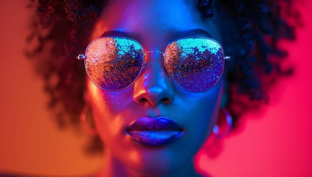 Beautiful african american woman with afro hairstyle and sunglasses