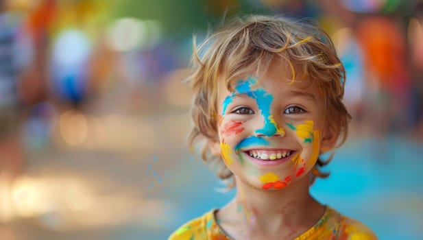 Colorful Holi Festival: Joyful Boy with Painted Face