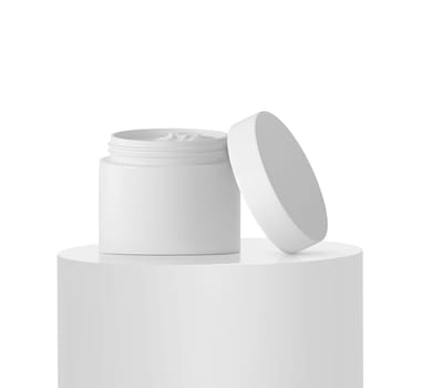 Ad skin care product on Podium white round rod