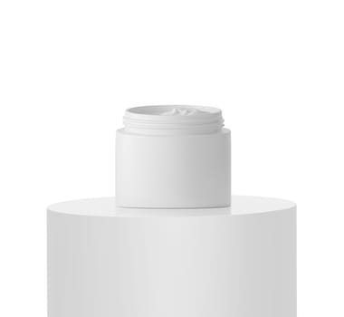 Ad skin care product on Podium white round rod