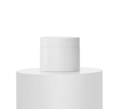 Ad skin care product on Podium white round rod