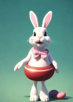 Funny easter bunny with colorful eggs. Easter card concept