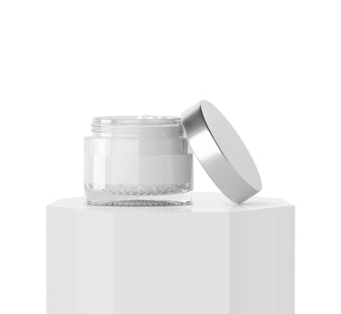 Ad skin care product on Podium octagonal pedestal