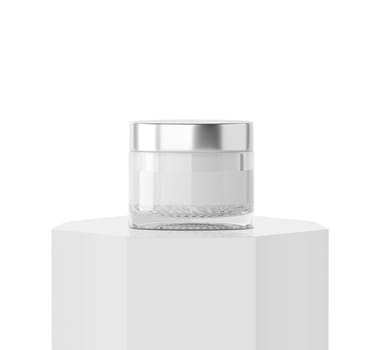Ad skin care product on Podium octagonal pedestal