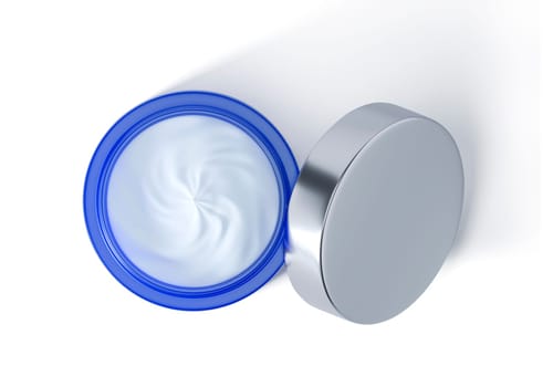 blue jar beauty cream container on white background