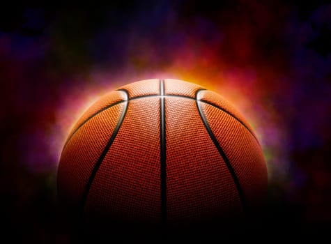 basketball on the color smoke background