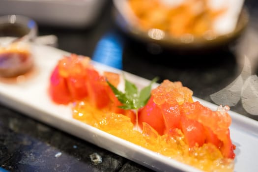 Cold tomato dish in restaurant