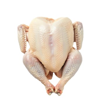 Raw whole chicken isolated on transparent white background, ready for cooking