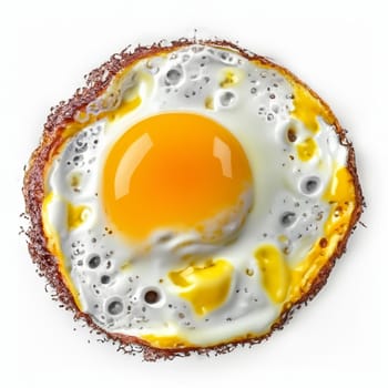 Close-up of a fried egg with a crispy edge, part of the yolk is blurred for creative effect