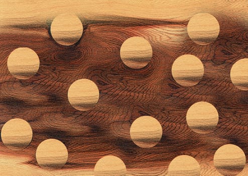 Small circles on a wooden brown background with a natural texture