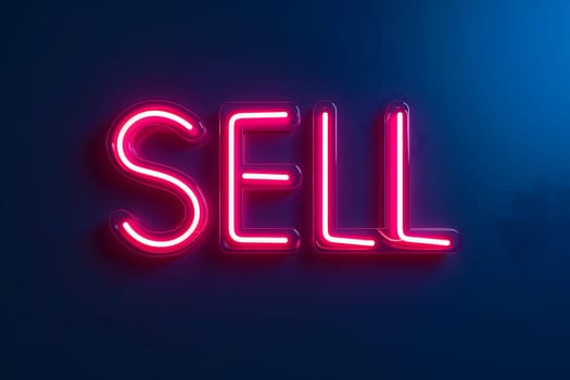 Neon inscription word sell. Neural network generated image. Not based on any actual scene or pattern.