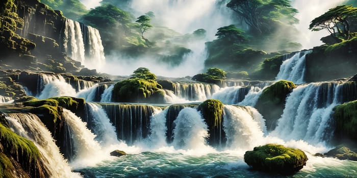 Focal Point. Highest point of the waterfall where the water tumbles down in a spectacular display