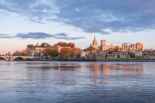 Avignon city and his famous bridge, medieval Papal city on the Rhone River. Photography taken in France in autumn