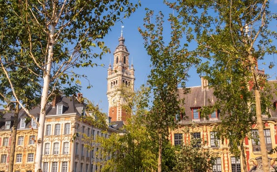 Grand Place in the city of Lille and its belfry in summer