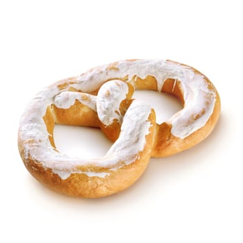 Enjoy the simplicity of a single salted pretzel, with its golden-brown crust and savory aroma, set against a clean white backdrop.