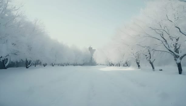 Snowy winter road in a mountain forest. Beautiful winter landscape.