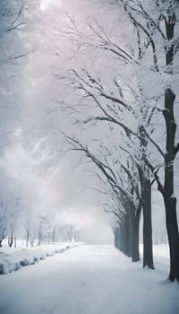 Snowy winter road in a mountain forest. Beautiful winter landscape.