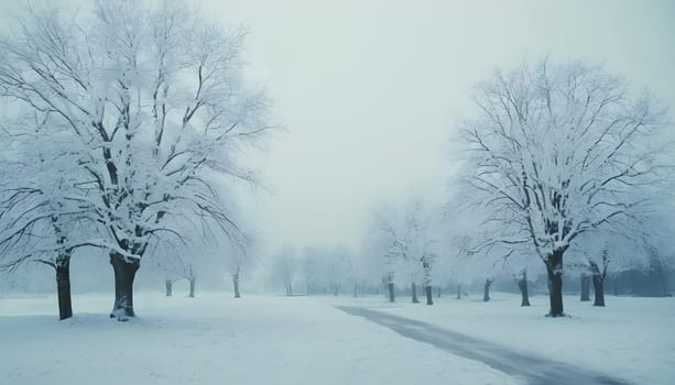 Snowy winter road in a mountain forest. Beautiful winter landscape.