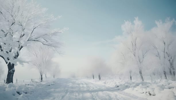 Snowy winter road in a mountain forest. Beautiful winter landscape.