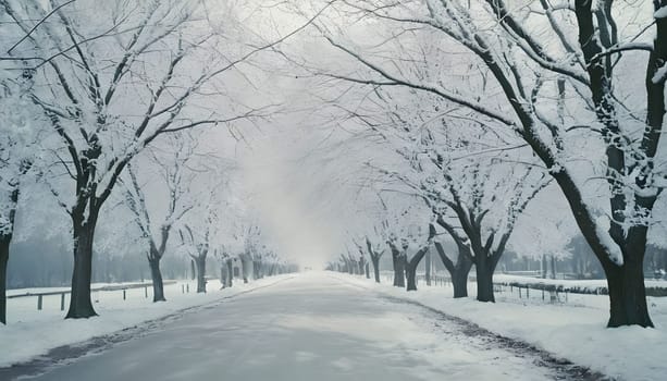Snowy winter road in a mountain forest. Beautiful winter landscape.
