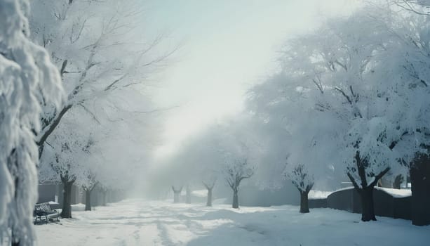 Snowy winter road in a mountain forest. Beautiful winter landscape.